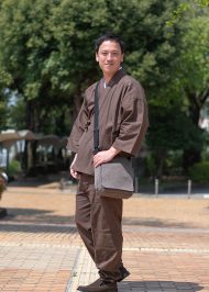 6001 絣紬作務衣 No.3 濃茶