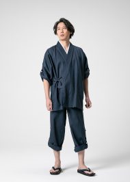 8050 麻綿ロールアップ袖・裾作務衣 No.2 濃紺　