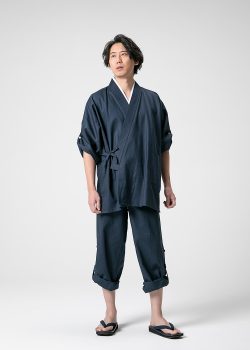 8050 麻綿ロールアップ袖・裾作務衣 No.2 濃紺　