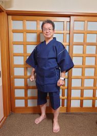 【身長165cm】7060 綿しじら甚平 No.1 濃紺 LL