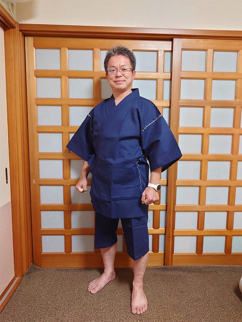 【身長165cm】7060 綿しじら甚平 No.1 濃紺 LL