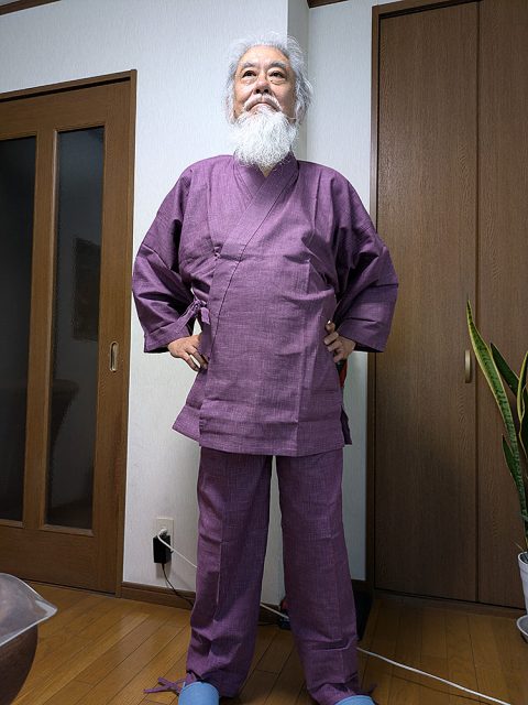 【身長169cm】6001 絣紬作務衣 No.17 古代紫 L