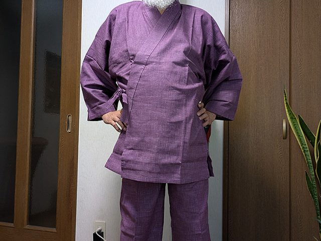 【身長169cm】6001 絣紬作務衣 No.17 古代紫 L