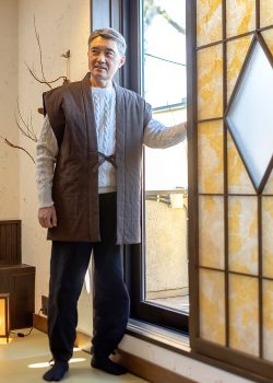 2047 たてスラブ袖無し綿入袢天 No.5 茶