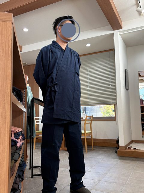 【身長181cm】1051 たてスラブ作務衣 No.2 鉄紺 3L