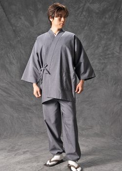 8006 桐生織 正絹作務衣（総裏）No.2 グレー