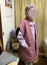 【身長145cm】2029 女性紬織袖無し綿入袢天 No.1 ピンク F