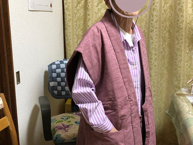 【身長145cm】2029 女性紬織袖無し綿入袢天 No.1 ピンク F