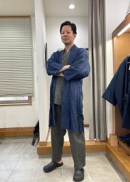 【身長174cm】1051 たてスラブ作務衣 No.6 グリーン M