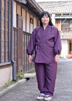 5037 女性用ストレッチツイル作務衣［聖］No.1 古代紫