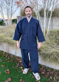 【身長186cm】1083 手紡ぎ風・遠州織作務衣 No.61 紺 3L