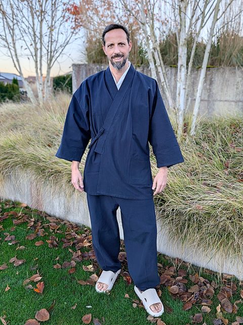 【身長186cm】1083 手紡ぎ風・遠州織作務衣 No.61 紺 3L