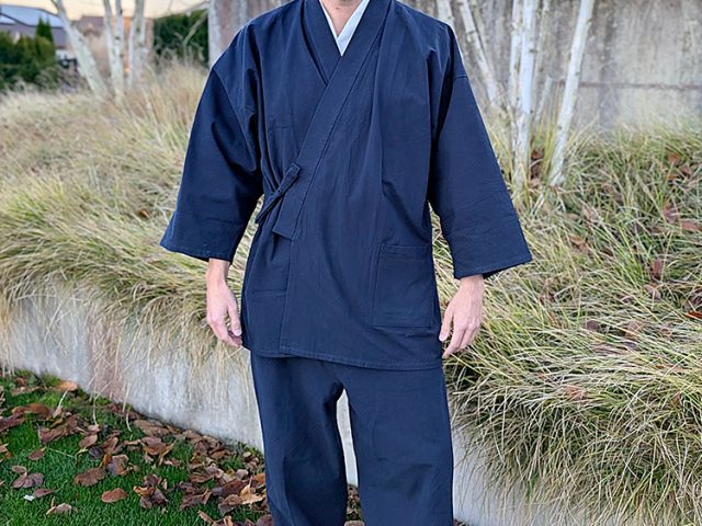 【身長186cm】1083 手紡ぎ風・遠州織作務衣 No.61 紺 3L