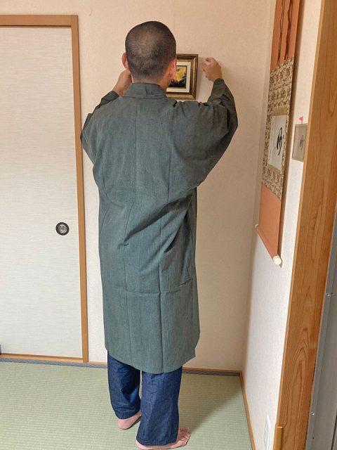 【身長172cm】1040 たてスラブロング羽織 No.6 グリーン L