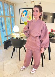 【身長162cm】綾織女性綿入作務衣 No.11 ピンク M