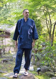 1051 たてスラブ作務衣 No.2 鉄紺