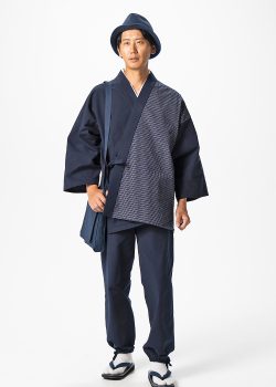 8026 杢糸織デザイン作務衣 No.1 濃紺