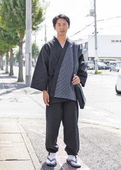 8026 杢糸織デザイン作務衣 No.2 黒