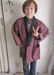 【身長160cm】51307 唐桟縞 綿入袢天 女性用 No.1 エンジ F