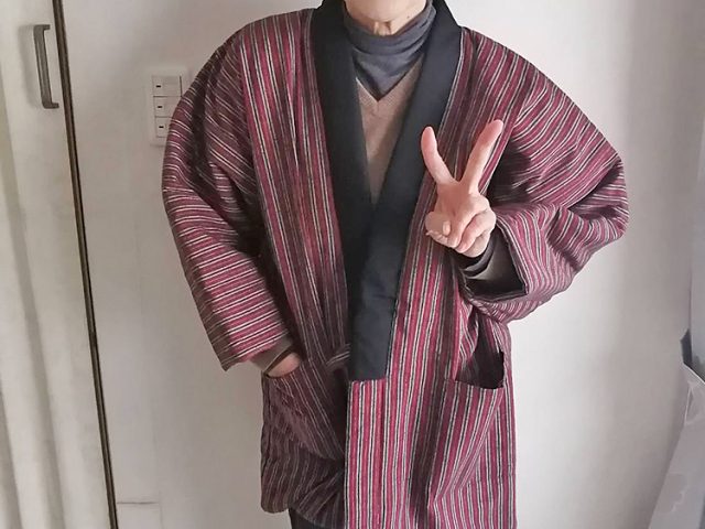 【身長160cm】51307 唐桟縞 綿入袢天 女性用 No.1 エンジ F