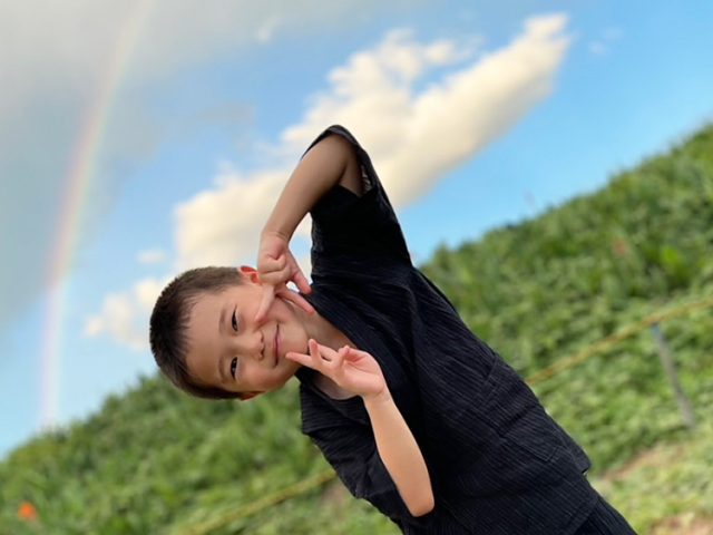 1512 近江ちぢみ絣織子供甚平 No.1 濃紺  120