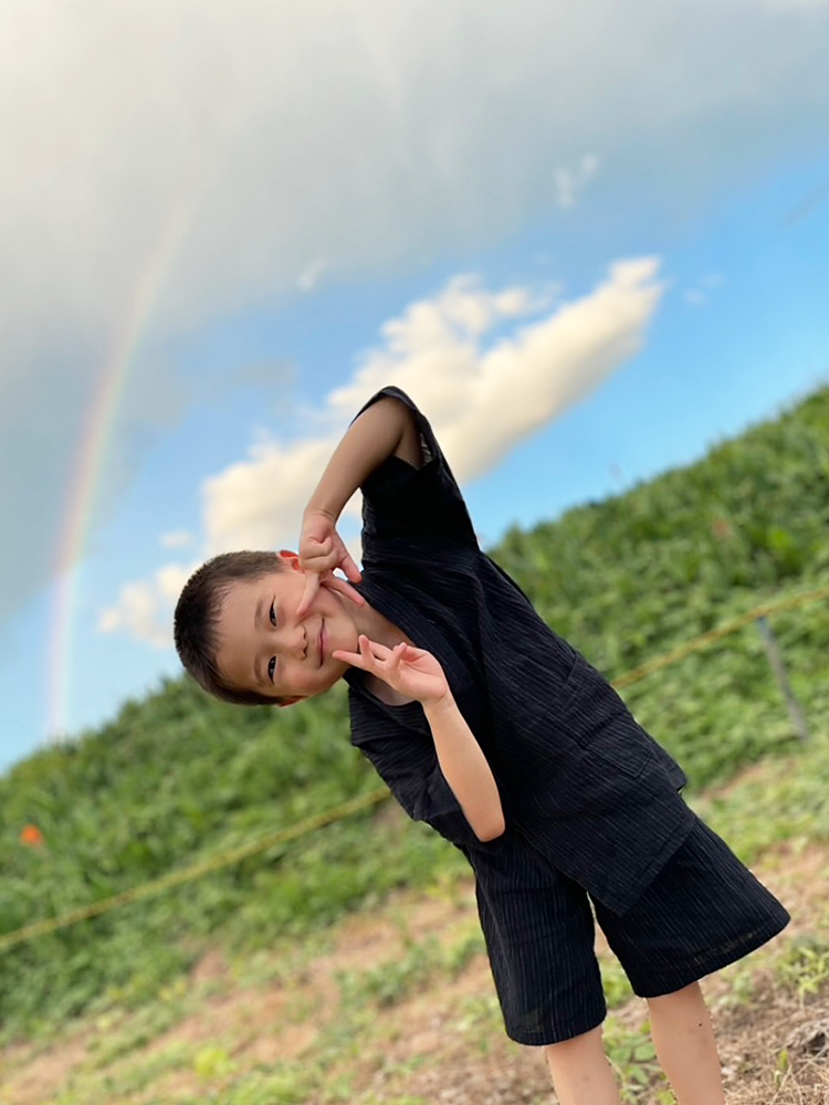 1512 近江ちぢみ絣織子供甚平 No.1 濃紺  120