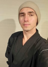 【身長180cm】7003 綿麻楊柳甚平 No.4 黒 L