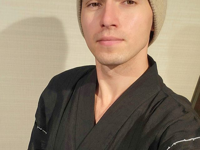 【身長180cm】7003 綿麻楊柳甚平 No.4 黒 L