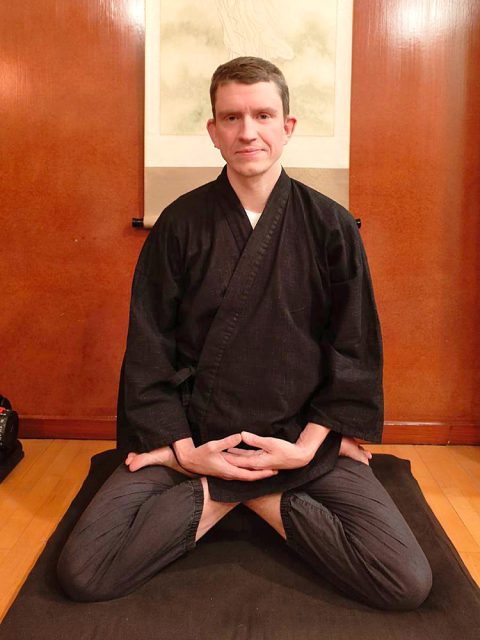 【身長180cm】6001 絣紬作務衣 No.12 黒 L