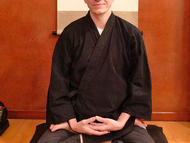 【身長180cm】6001 絣紬作務衣 No.12 黒 L