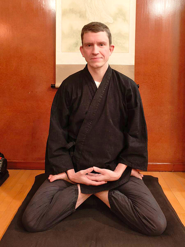 6001 絣紬作務衣 No.12 黒 L