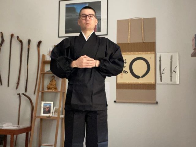 【身長170cm】5020 T/Cバーバリー織作務衣 No.2 黒 L