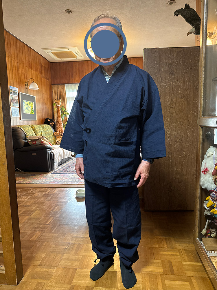2060 綿麻しじら作務衣 No.207 濃紺 L