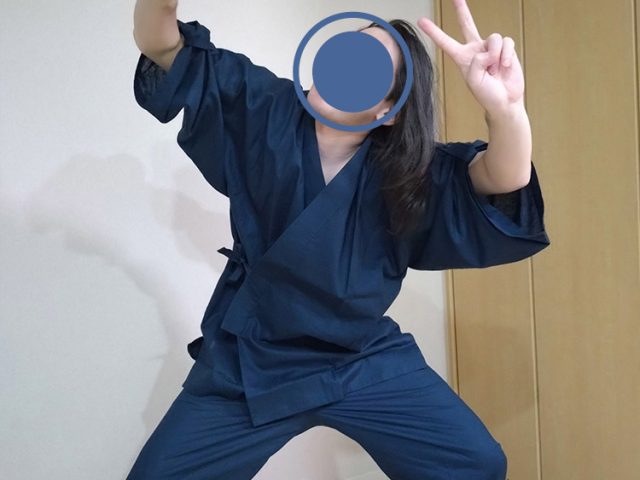 【身長182cm】8050 麻綿ロールアップ袖・裾作務衣 No.2 濃紺 LL