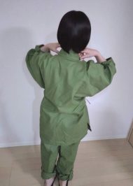 【身長155cm】8050 麻綿ロールアップ袖・裾作務衣 No.6 グリーン M