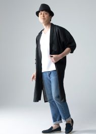 1600 近江ちぢみ本麻ロング羽織 No.3 黒