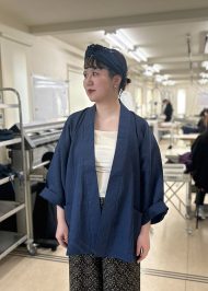 【身長161cm】1093 近江ちぢみ本麻ジャケット  濃紺  M