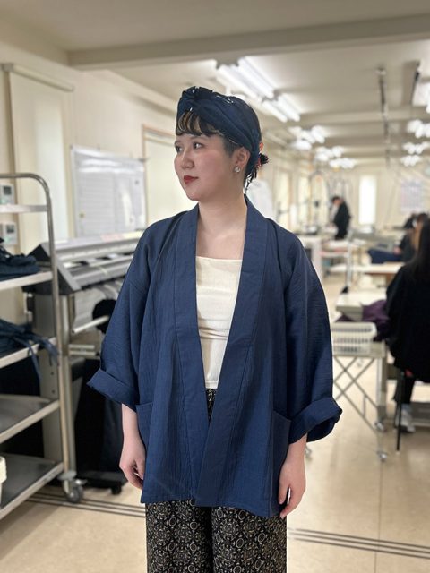 【身長161cm】1093 近江ちぢみ本麻ジャケット  濃紺  M