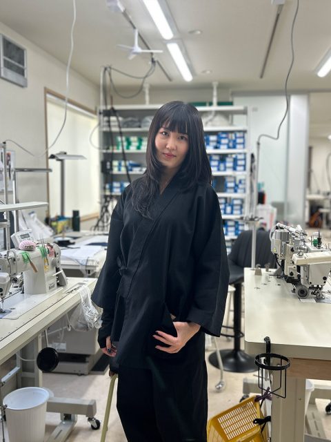 【身長158cm】5055 ななこ織作務衣  No.2黒  L