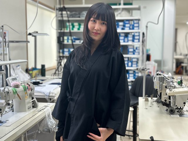【身長158cm】5055 ななこ織作務衣  No.2黒  L