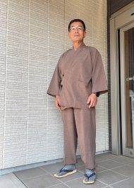 【身長163cm】1130 シャンブレーUVカット作務衣 No.4 茶 M