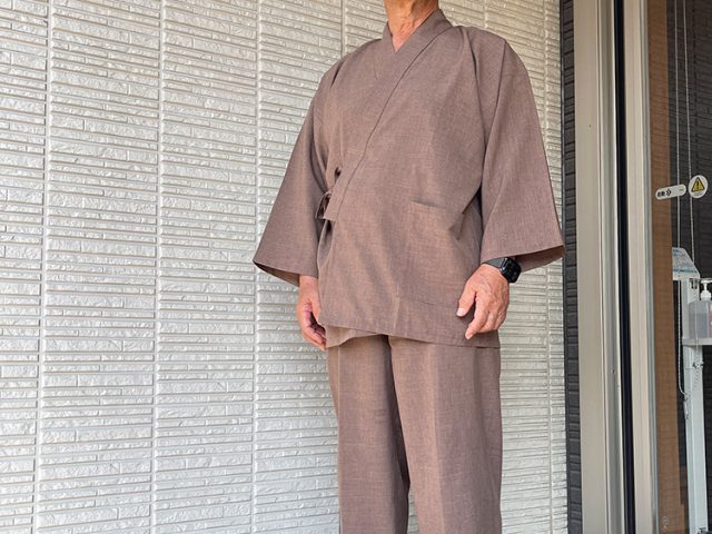 【身長163cm】1130 シャンブレーUVカット作務衣 No.4 茶 M