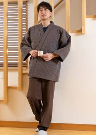 2035 刺子織作務衣式綿入袢天 No.3 茶