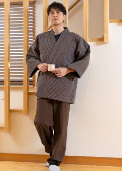 2035 刺子織作務衣式綿入袢天 No.3 茶