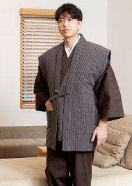 2040 刺子織袖無し綿入袢天 No.3 茶