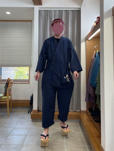 【身長180cm】1105 アイスコットン近江ちぢみ作務衣 No.1 濃紺 LL