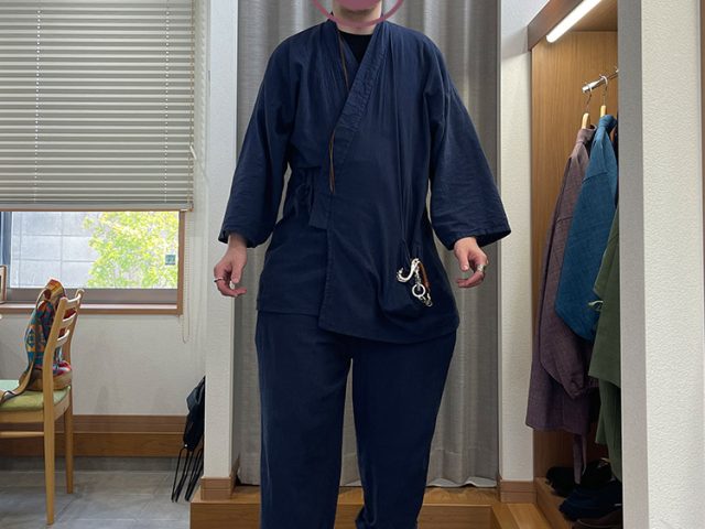 【身長180cm】1105 アイスコットン近江ちぢみ作務衣 No.1 濃紺 LL