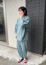 【身長160cm】6001 絣紬作務衣 No.8 水色 M