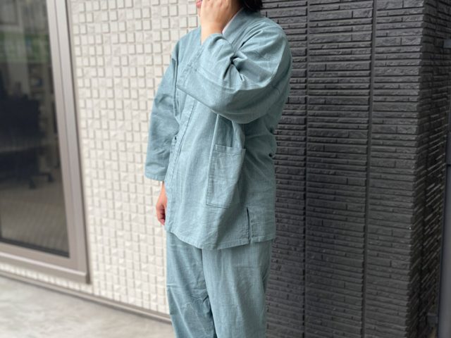 【身長160cm】6001 絣紬作務衣 No.8 水色 M