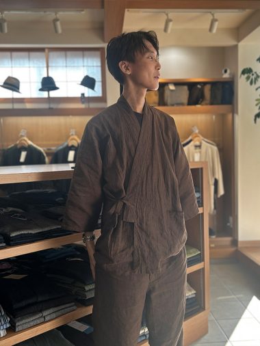 【身長175cm】1095 近江ちぢみ本麻作務衣 No.97 茶  M